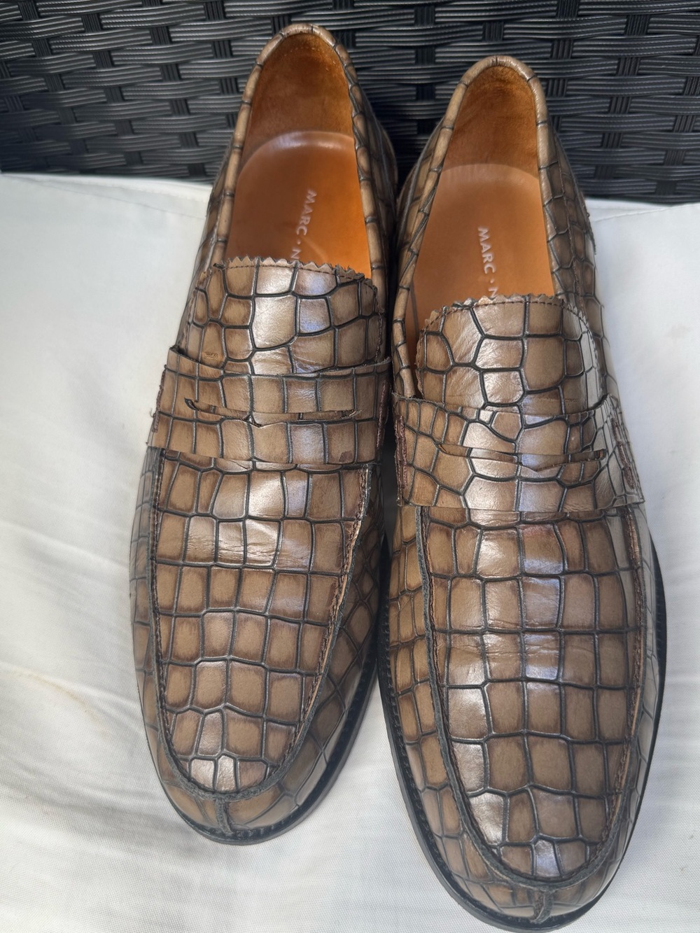 Marc Nolan Abe Crocskin Men's Exotic Penny Loafer Dress Shoes Sz 11 Brown Cream